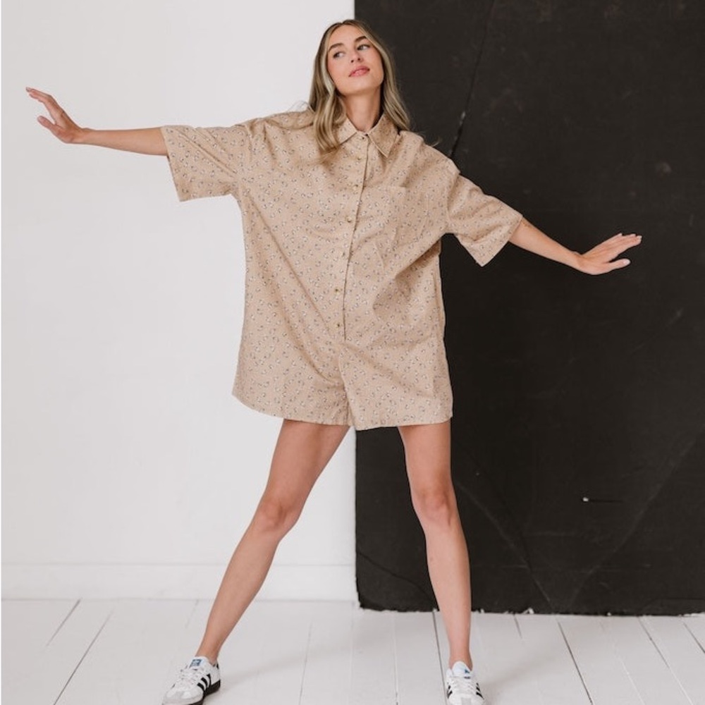 Mabel Oversized Green Floral Romper - Small